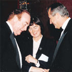Governor Hugh Carey and Laurent Beaudoin, Chairman and CEO Bombardier Inc. with Sr Mary Turley, Director, Flax Trust