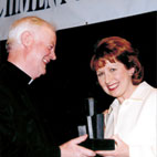 Mary McAleese, President of Ireland with Fr Myles Kavanagh, CP Chairman Flax Trust